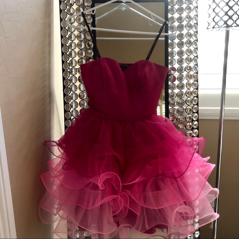 Strapless pink ombré ruffle dress